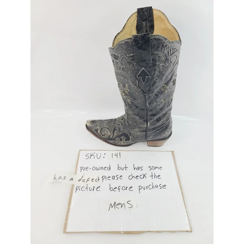Corral,  Pull On Pointed Toe Leather Western Cowboy Boots Men Size 8 Dark Green.